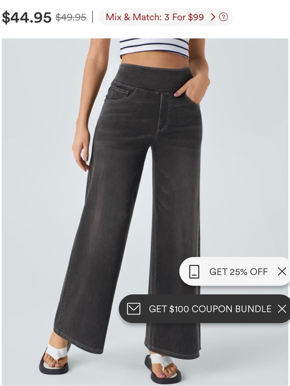HALARA Wide Leg High-Rise Pants in Washed Charcoal
